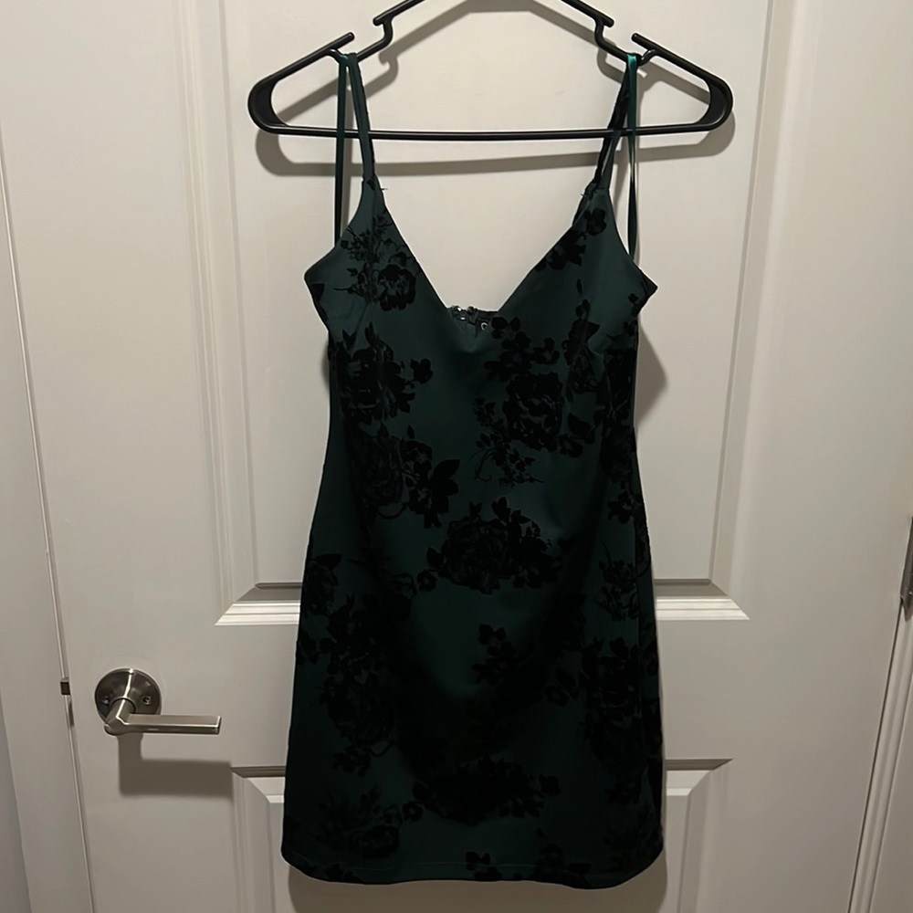 Fall/Winter Green Mini Dress with Black Velvet Flowers